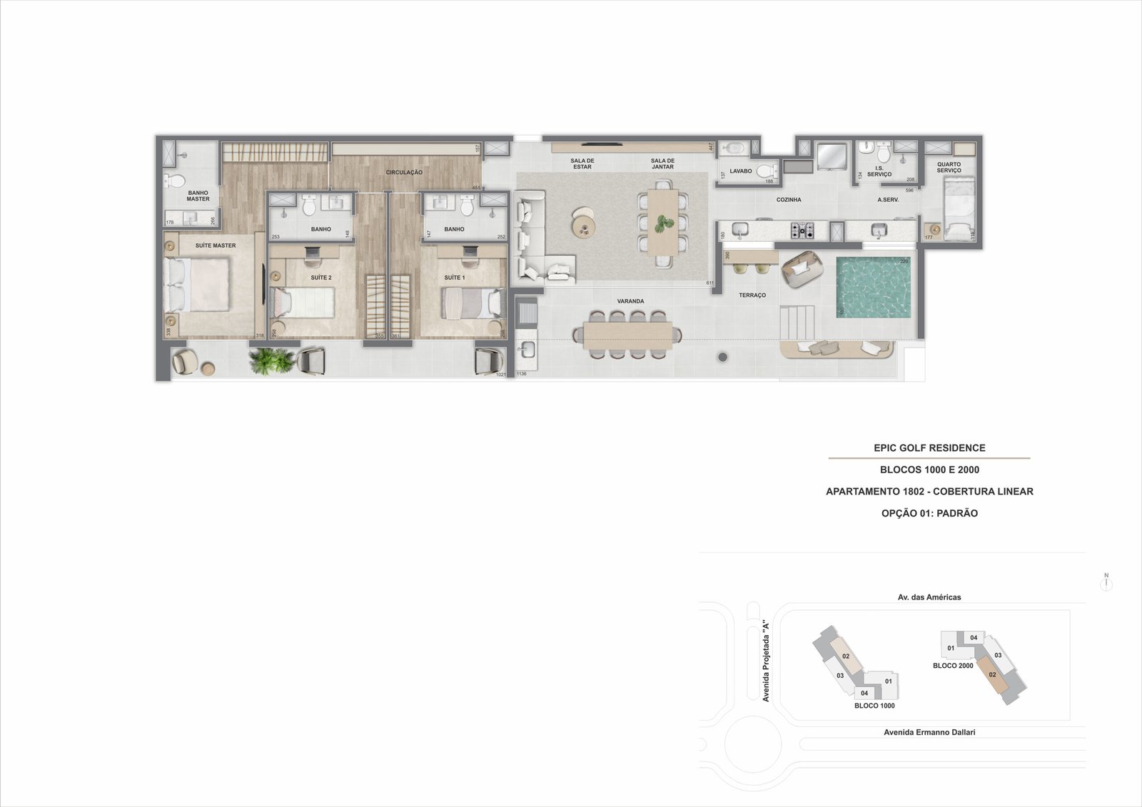 Cobertura linear_ 3 suítes_ 168,26m²_ Apto 1802_ Epic 1.000 e 2.000