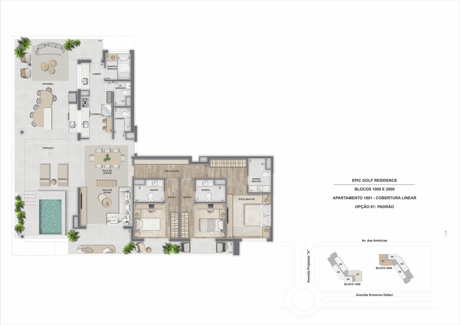 Cobertura linear_ 3 suítes_ 208,36m²_ Apto 1801_ Epic 1.000 e 2.000