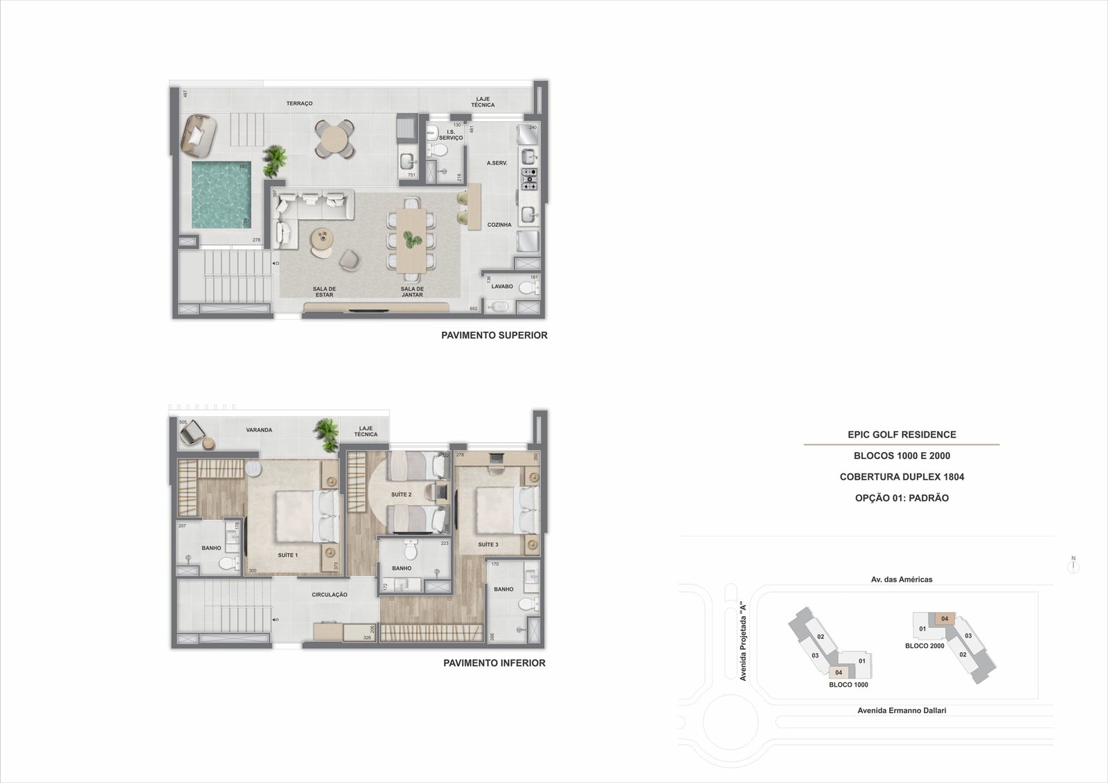 Duplex_ 3 suítes_ 160,05m²_ Apto 1804_ Epic 1.000 e 2.000