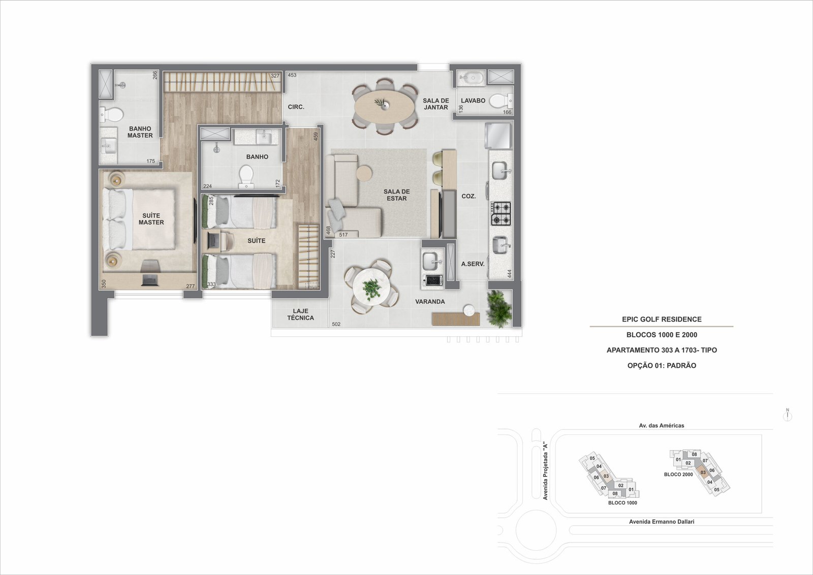 Tipo_ 2 suítes_ 77,29m²_ Aptos 303 a 1703_ Epic 1.000 e 2.000