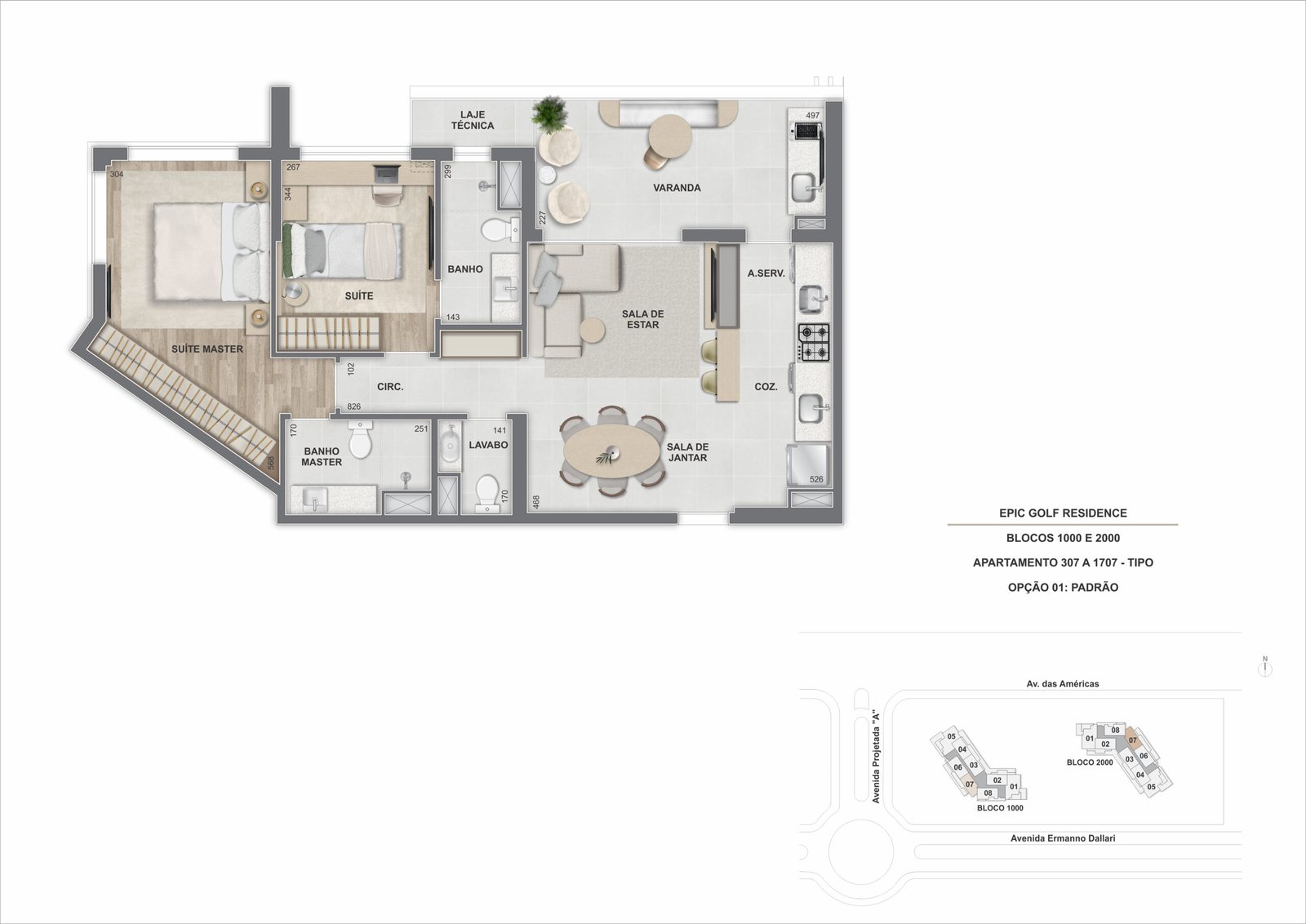 Tipo_ 2 suítes_ 79,33m²_ Aptos 307 a 1707_ Epic 1.000 e 2.000